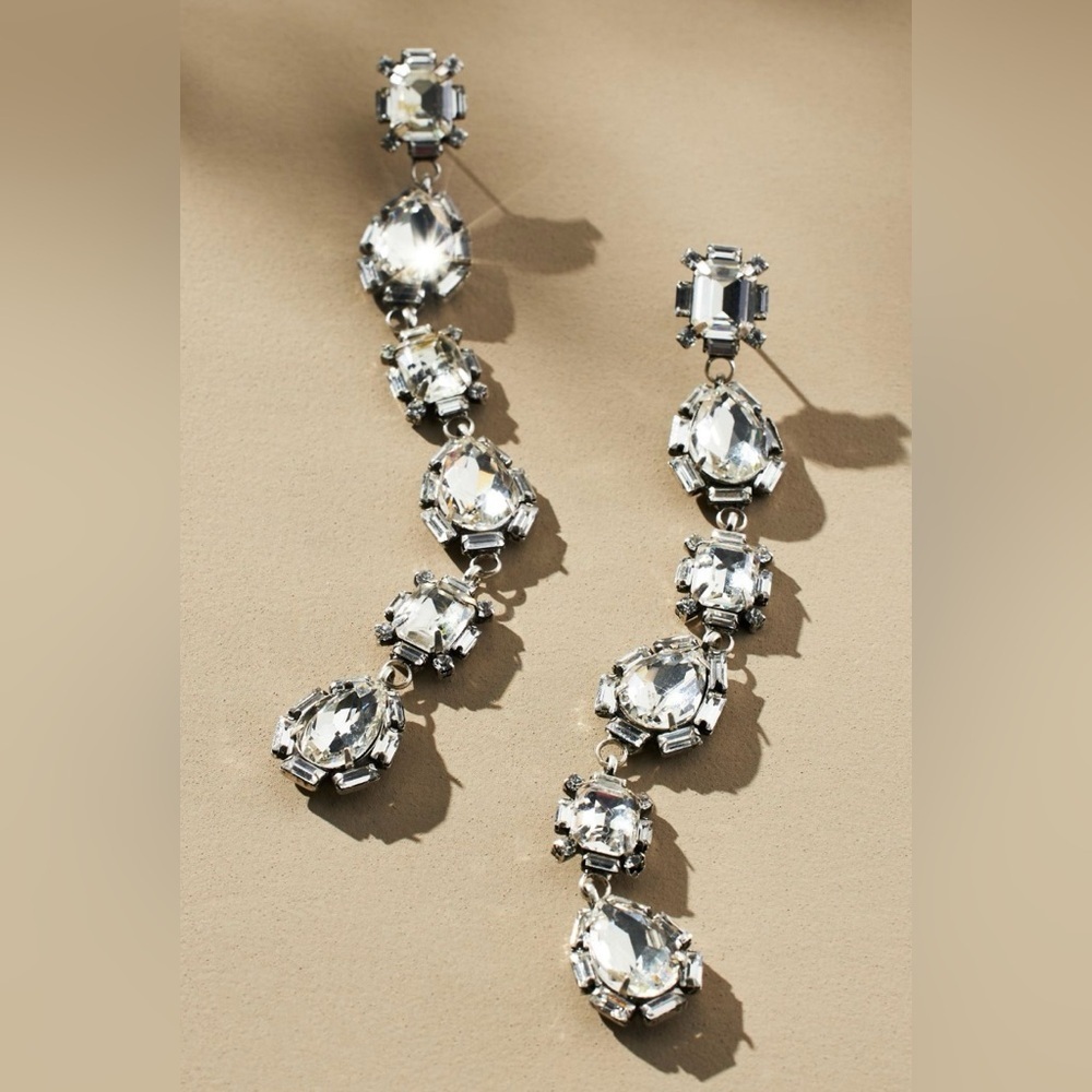 Dannijo Crystal Drop Earrings Silver Statement NWT Evening Bridal